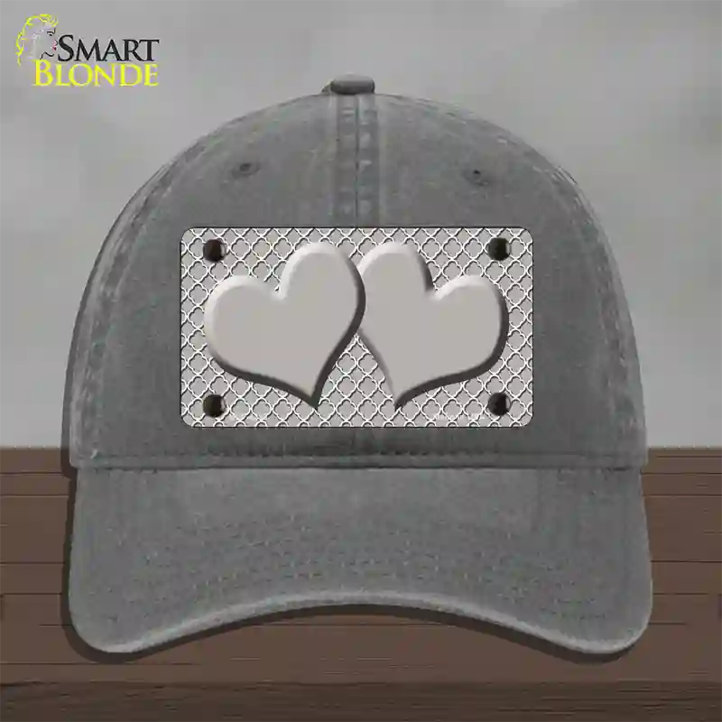 Grey White Quatrefoil Grey Center Hearts Novelty License Plate Hat Unconstructed Cotton / Charcoal