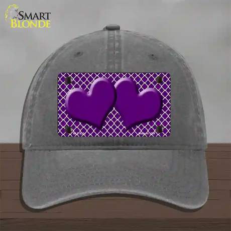 Purple White Quatrefoil Purple Center Hearts Novelty License Plate Hat Unconstructed Cotton / Charcoal