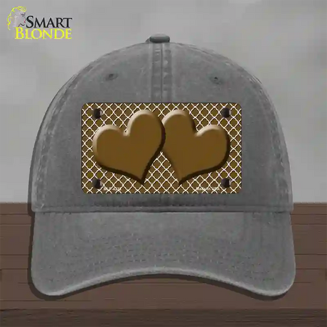 Brown White Quatrefoil Brown Center Hearts Novelty License Plate Hat Unconstructed Cotton / Charcoal