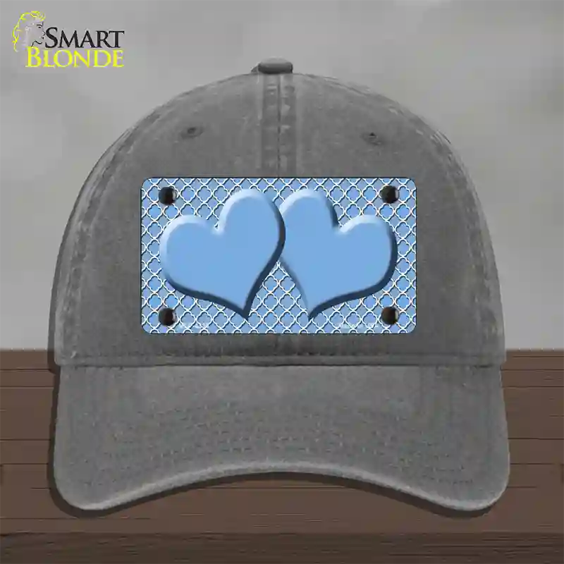 Light Blue White Quatrefoil Light Blue Center Hearts Novelty License Plate Hat Unconstructed Cotton / Charcoal