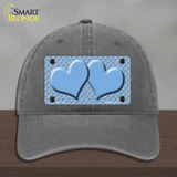 Light Blue White Quatrefoil Light Blue Center Hearts Novelty License Plate Hat Unconstructed Cotton / Charcoal