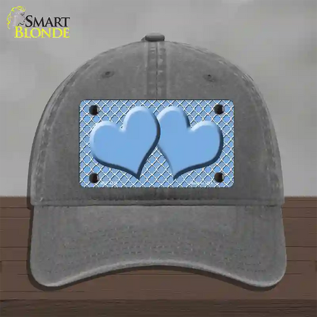 Light Blue White Quatrefoil Light Blue Center Hearts Novelty License Plate Hat Unconstructed Cotton / Charcoal