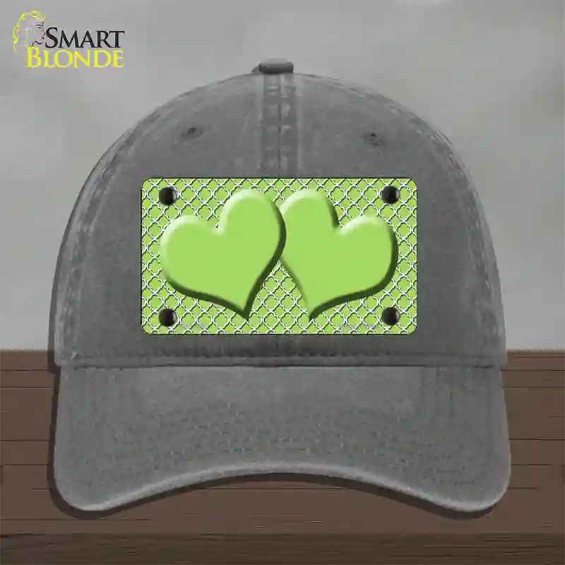 Lime Green White Quatrefoil Lime Green Center Hearts Novelty License Plate Hat Unconstructed Cotton / Charcoal