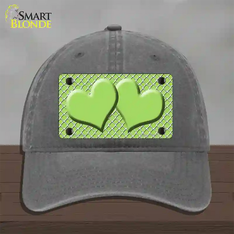 Lime Green White Quatrefoil Lime Green Center Hearts Novelty License Plate Hat Unconstructed Cotton / Charcoal