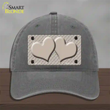 Tan White Quatrefoil Tan Center Hearts Novelty License Plate Hat Unconstructed Cotton / Charcoal