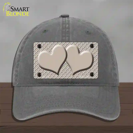 Tan White Quatrefoil Tan Center Hearts Novelty License Plate Hat Unconstructed Cotton / Charcoal