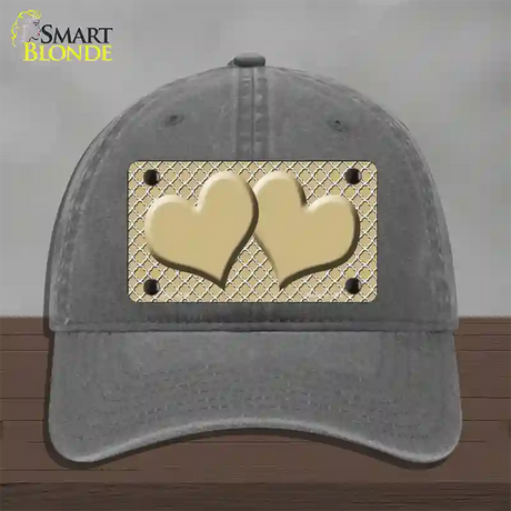 Gold White Quatrefoil Gold Center Hearts Novelty License Plate Hat Unconstructed Cotton / Charcoal