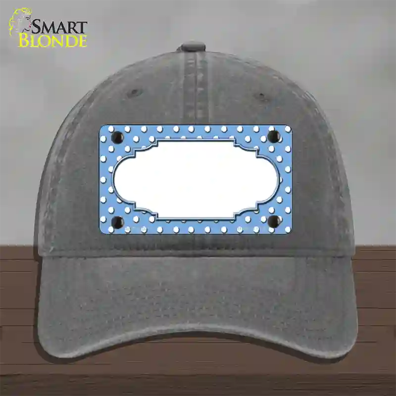 Scallop Light Blue White Polka Dot Novelty License Plate Hat Unconstructed Cotton / Charcoal