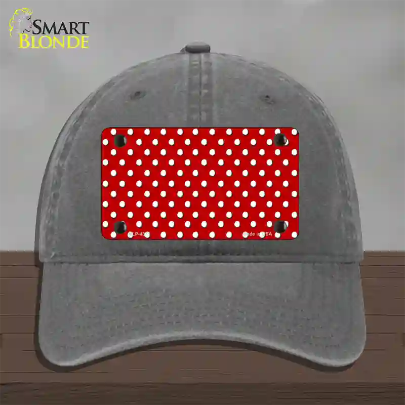 Red Polka Dot Novelty License Plate Hat Unconstructed Cotton / Charcoal