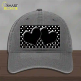 Black White Polka Dot Center Hearts Novelty License Plate Hat Unconstructed Cotton / Charcoal