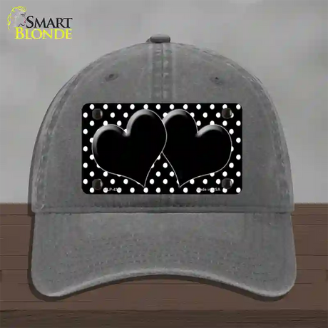 Black White Polka Dot Center Hearts Novelty License Plate Hat Unconstructed Cotton / Charcoal