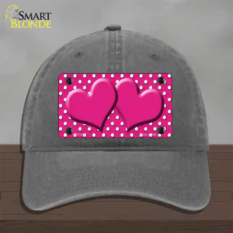Pink White Polka Dot Center Hearts Novelty License Plate Hat Unconstructed Cotton / Charcoal