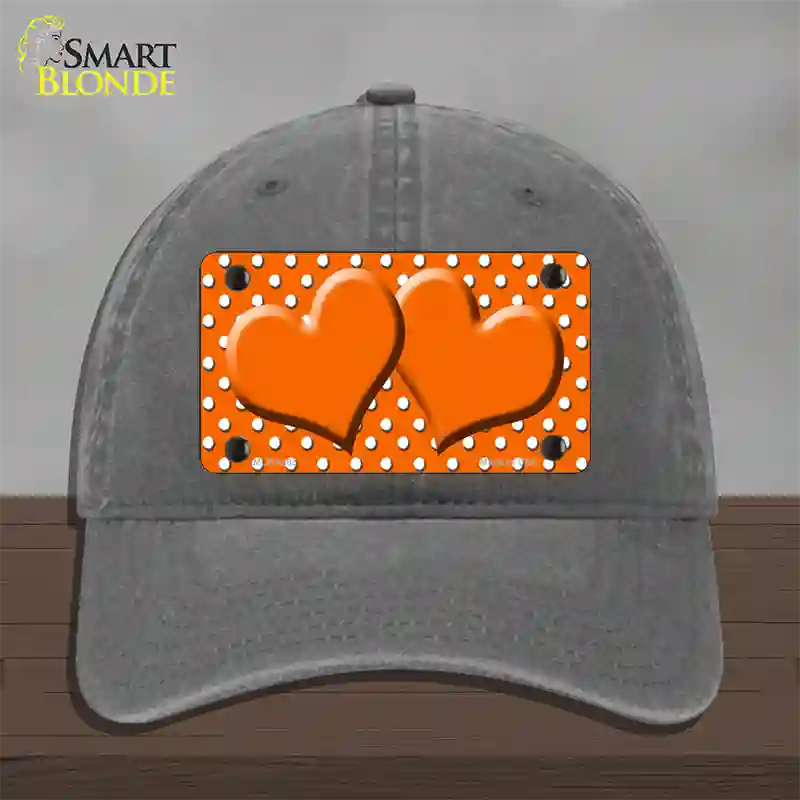 Orange White Polka Dot Center Hearts Novelty License Plate Hat Unconstructed Cotton / Charcoal