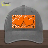 Orange White Polka Dot Center Hearts Novelty License Plate Hat Unconstructed Cotton / Charcoal