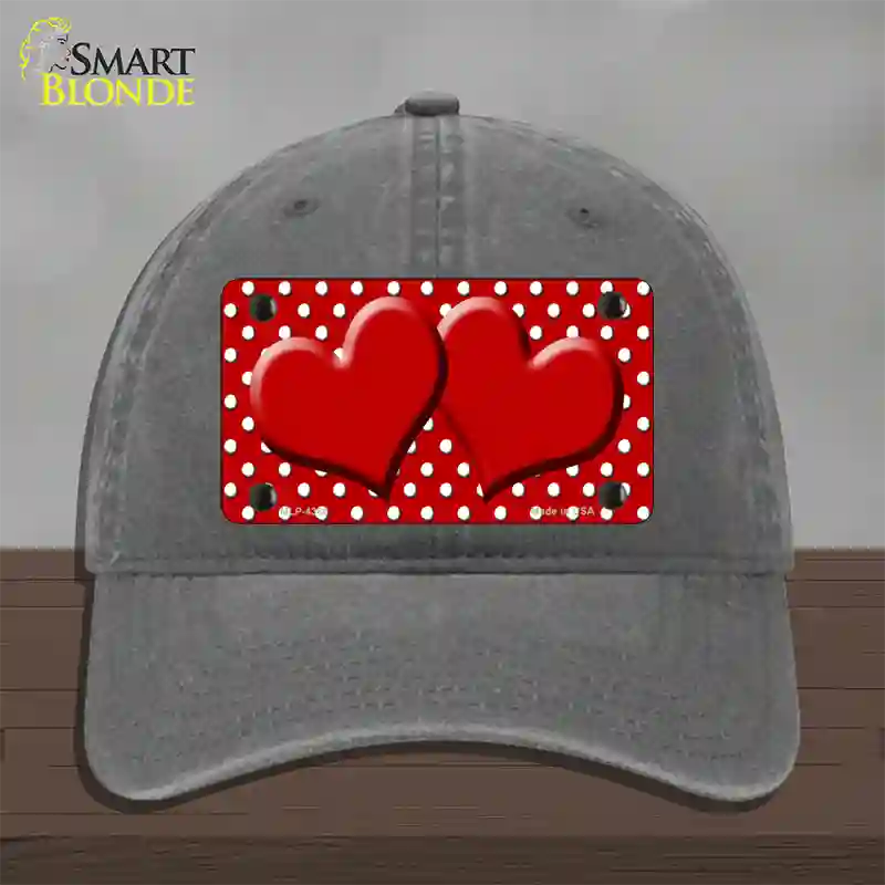 Red White Polka Dot Center Hearts Novelty License Plate Hat Unconstructed Cotton / Charcoal