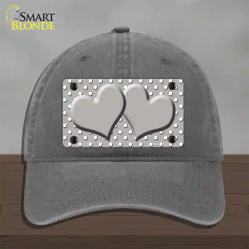 Grey White Polka Dot Center Hearts Novelty License Plate Hat Unconstructed Cotton / Charcoal