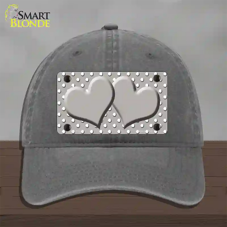 Grey White Polka Dot Center Hearts Novelty License Plate Hat Unconstructed Cotton / Charcoal