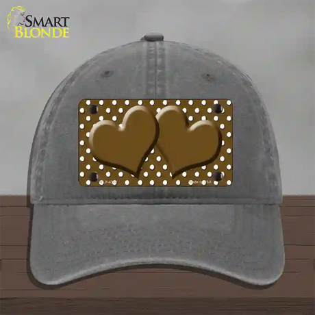 Brown White Polka Dot Center Hearts Novelty License Plate Hat Unconstructed Cotton / Charcoal