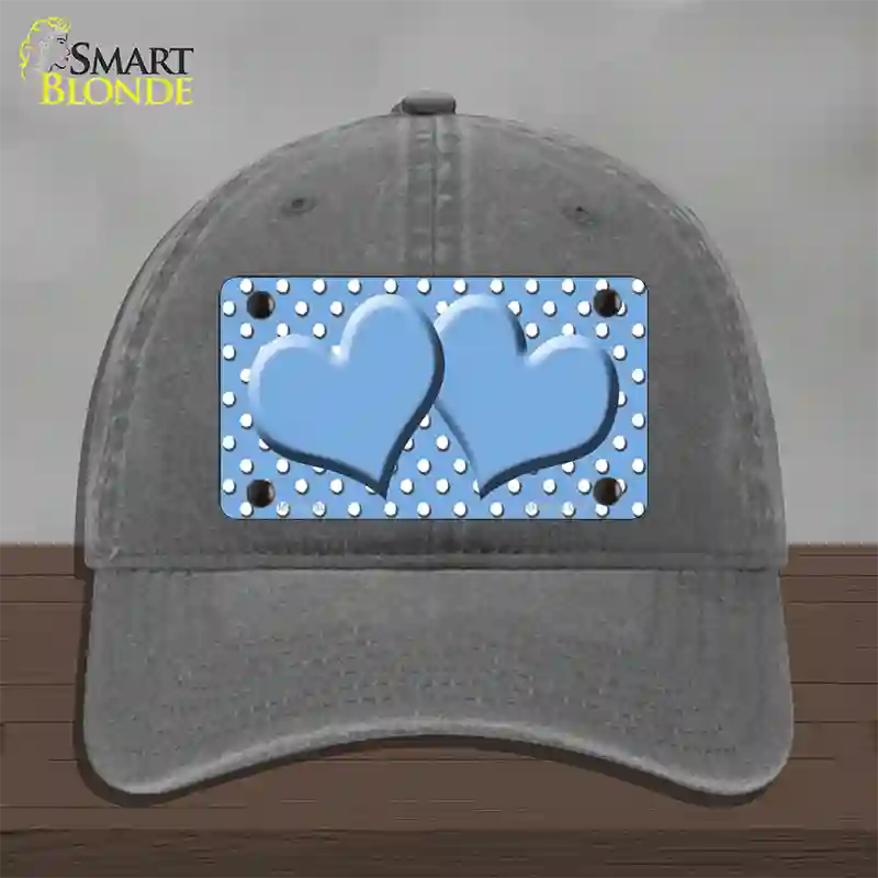 Light Blue White Polka Dot Center Hearts Novelty License Plate Hat Unconstructed Cotton / Charcoal
