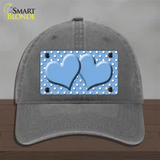Light Blue White Polka Dot Center Hearts Novelty License Plate Hat Unconstructed Cotton / Charcoal