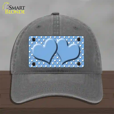 Light Blue White Polka Dot Center Hearts Novelty License Plate Hat Unconstructed Cotton / Charcoal