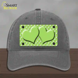 Lime Green White Polka Dot Center Hearts Novelty License Plate Hat Unconstructed Cotton / Charcoal
