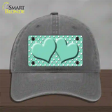 Mint White Polka Dot Center Hearts Novelty License Plate Hat Unconstructed Cotton / Charcoal