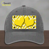 Yellow White Large Chevron Yellow Center Hearts Novelty License Plate Hat Unconstructed Cotton / Charcoal