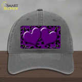 Purple Black Cheetah Purple Center Hearts Novelty License Plate Hat Unconstructed Cotton / Charcoal
