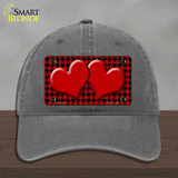 Red Black Houndstooth Red Center Hearts Novelty License Plate Hat Unconstructed Cotton / Charcoal
