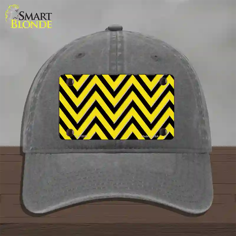 Yellow Black Chevron Novelty License Plate Hat Unconstructed Cotton / Charcoal