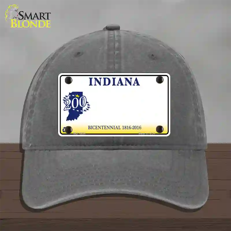 Indiana State Bicentennial Novelty License Plate Hat Unconstructed Cotton / Charcoal