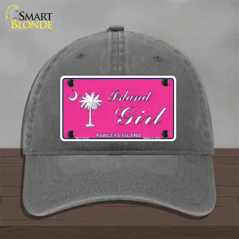 Island Girl Pink Novelty License Plate Hat Unconstructed Cotton / Charcoal