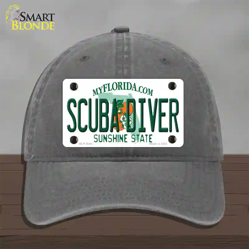 Scuba Diver Florida Novelty License Plate Hat Unconstructed Cotton / Charcoal