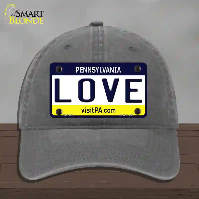 Love Pennsylvania State Novelty License Plate Hat Unconstructed Cotton / Charcoal