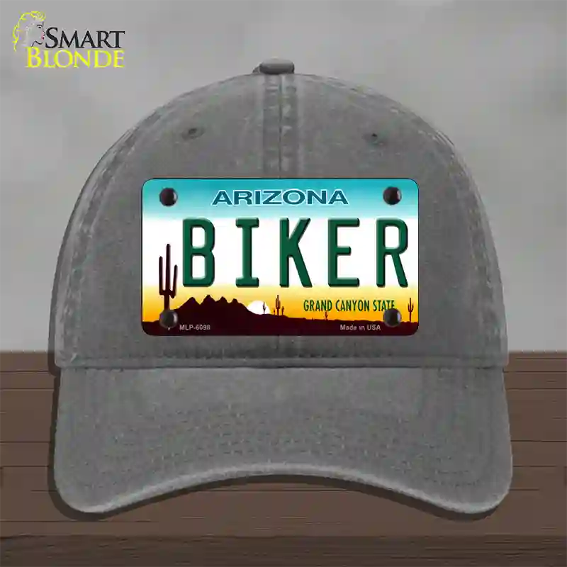 Arizona Biker Novelty License Plate Hat Unconstructed Cotton / Charcoal