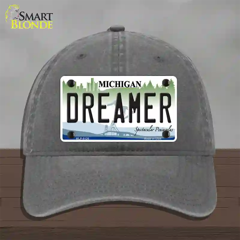 Dreamer Michigan Novelty License Plate Hat Unconstructed Cotton / Charcoal