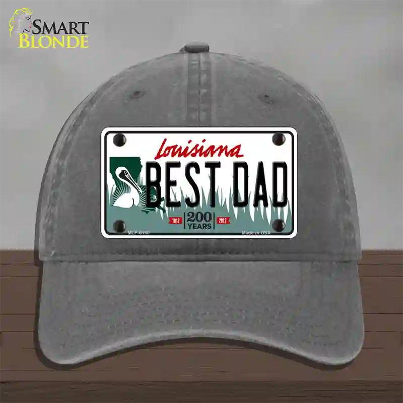 Best Dad Louisiana Novelty License Plate Hat Unconstructed Cotton / Charcoal