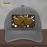 Brown White Love Hearts Oil Rubbed Novelty License Plate Hat Unconstructed Cotton / Charcoal