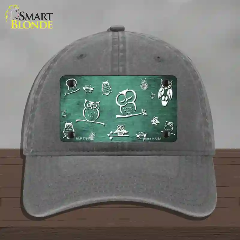 Mint White Owl Oil Rubbed Novelty License Plate Hat Unconstructed Cotton / Charcoal