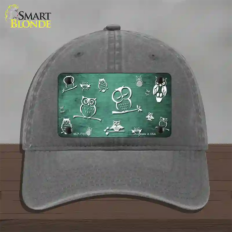 Mint White Owl Oil Rubbed Novelty License Plate Hat Unconstructed Cotton / Charcoal