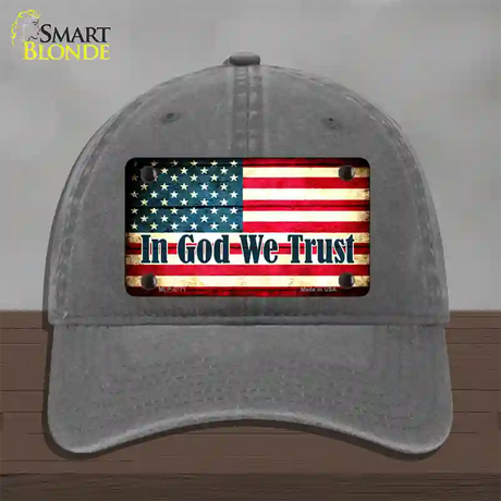 In God We Trust American Flag Novelty License Plate Hat Unconstructed Cotton / Charcoal