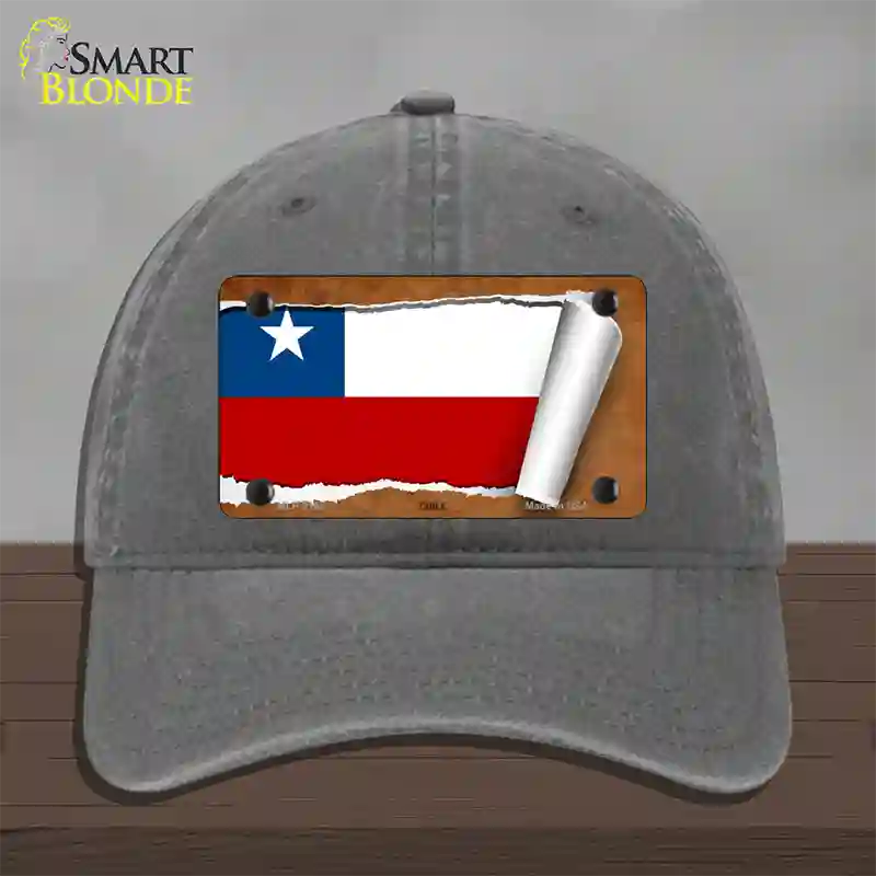 Chile Flag Scroll Novelty License Plate Hat Unconstructed Cotton / Charcoal