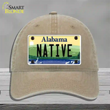 Native Alabama Novelty License Plate Hat Unconstructed Cotton / Khaki