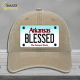 Blessed Arkansas Novelty License Plate Hat Unconstructed Cotton / Khaki