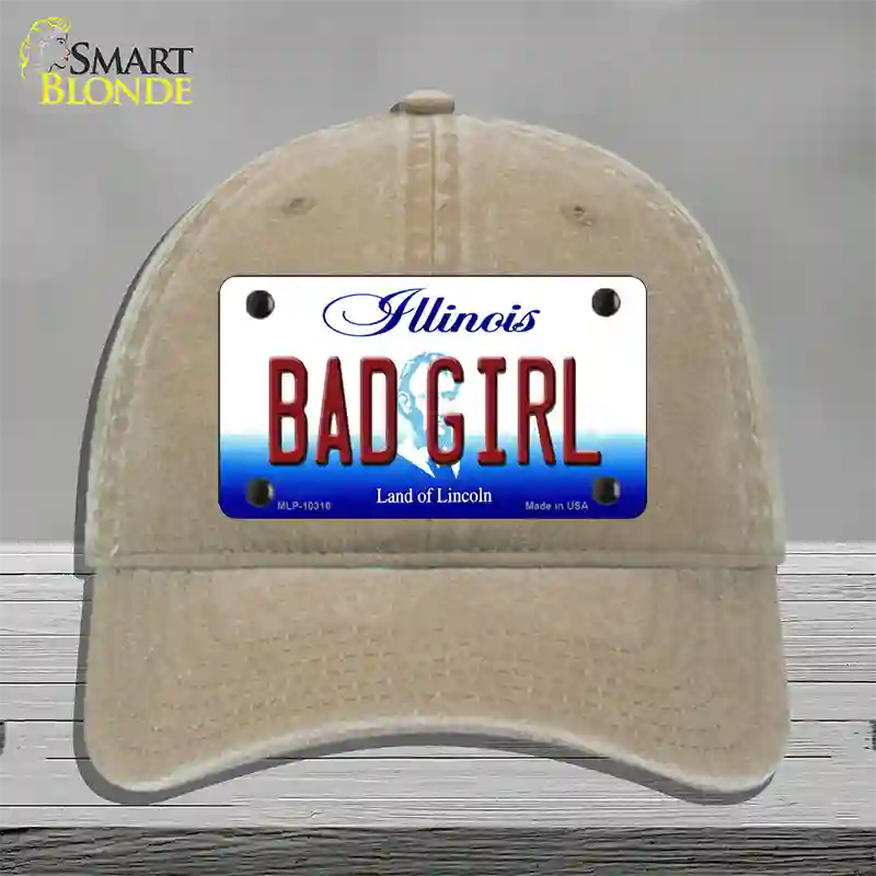 Bad Girl Illinois Novelty License Plate Hat Unconstructed Cotton / Khaki