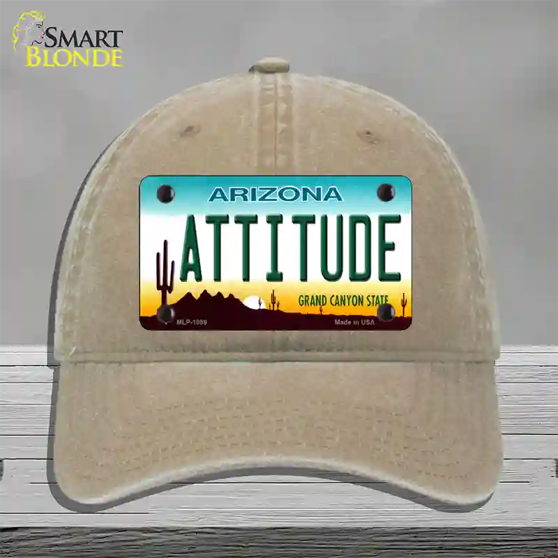 Arizona Attitude Novelty License Plate Hat Unconstructed Cotton / Khaki