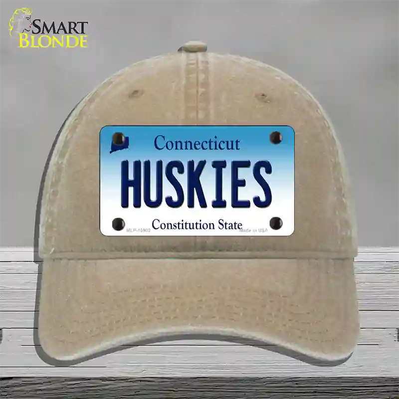 Huskies Connecticut Novelty License Plate Hat Unconstructed Cotton / Khaki