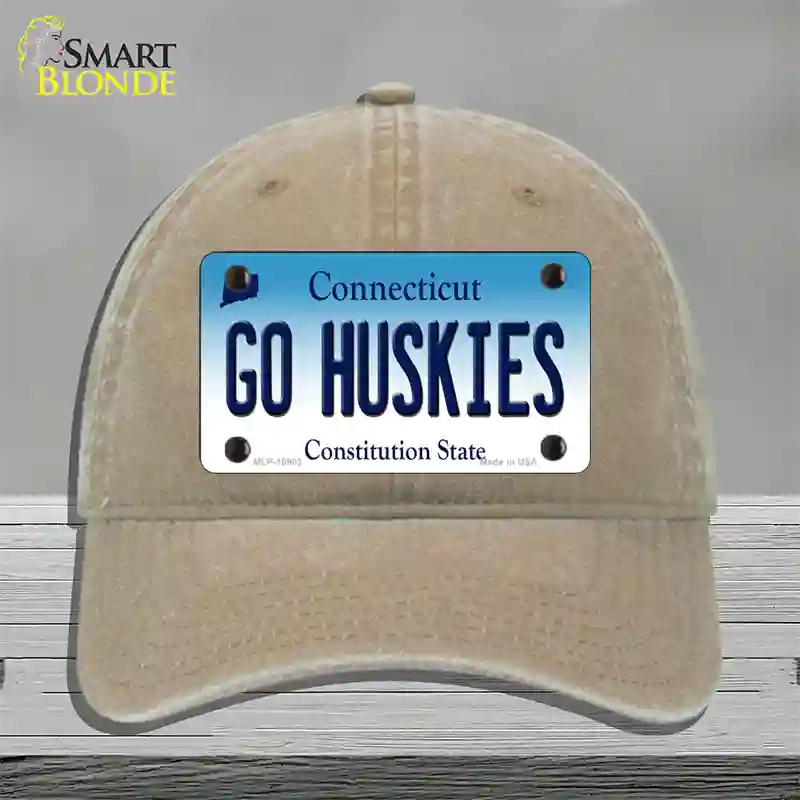 Go Huskies Connecticut Novelty License Plate Hat Unconstructed Cotton / Khaki
