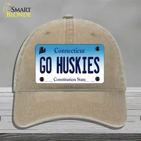 Go Huskies Connecticut Novelty License Plate Hat Unconstructed Cotton / Khaki